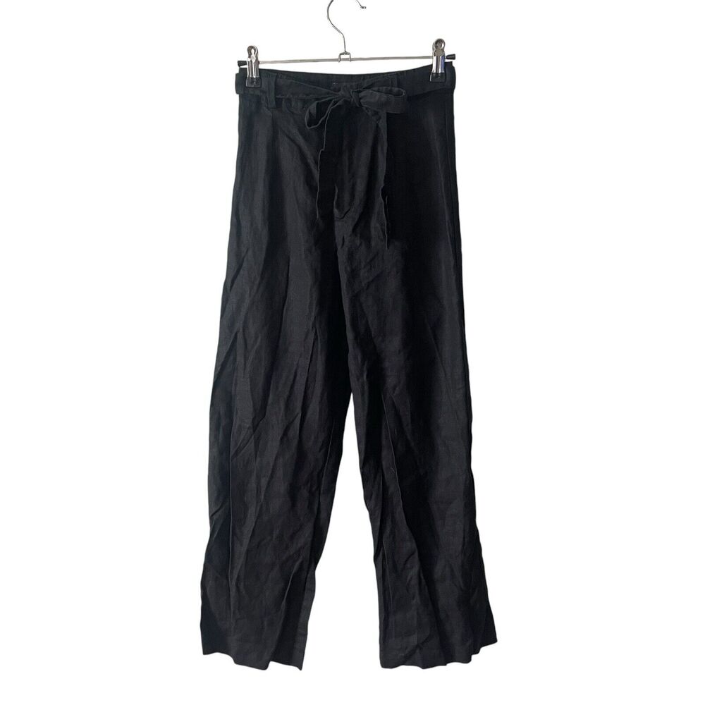 Reformation  Linen Pants Black Solid Belted Straight Leg (shrunk to children's s
